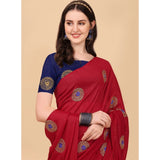 Women's Silk Blend Embroidered Saree With Unstitched Blouse 5.5Mtr (Red)