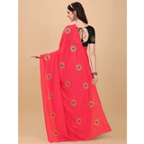 Women's Silk Blend Embroidered Saree With Unstitched Blouse 5.5Mtr (Pink)