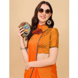Women's Silk Blend Embellished Saree With Unstitched Blouse 5.5Mtr (Orange)