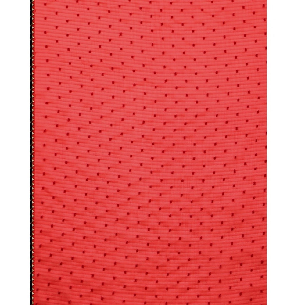 Red silk blend embellished saree with unstitched blouse, intricate detailing and vibrant hues