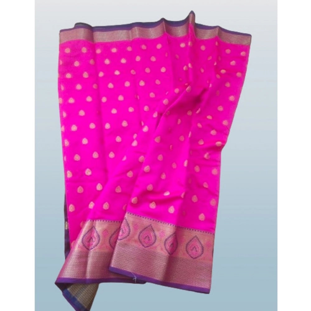 Pink silk blend woven saree with unstitched blouse, 5.5mtr (fashion accessory)