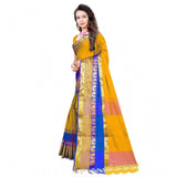 Yellow jacquard woven saree with unstitched blouse (5.5Mtr) - vibrant Indian attire for traditional events