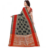 Red-black jacquard woven saree with unstitched blouse (5.5mtr) - traditional Indian women's attire