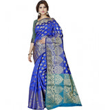 Dark blue jacquard woven saree with unstitched blouse, 5.5mtr - vibrant Indian fashion for women