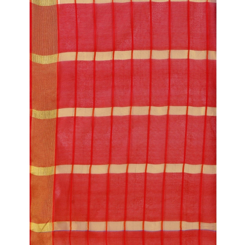 Blue cotton silk checkered saree with unstitched blouse, traditional Indian attire for women