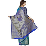 Women's Jacquard Woven Saree With Unstitched Blouse 5.5Mtr (Green-Blue)