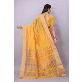 Yellow silk blend woven saree with unstitched blouse, vibrant traditional attire for women