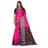 Pink silk blend woven saree with unstitched blouse, 5.5mtr length for traditional Indian women's fashion