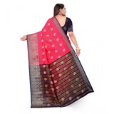 Multicolor silk blend woven saree with unstitched blouse, vibrant ethnic wear for women