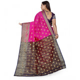 Pink jacquard woven saree with unstitched blouse, vibrant Indian fashion accessory