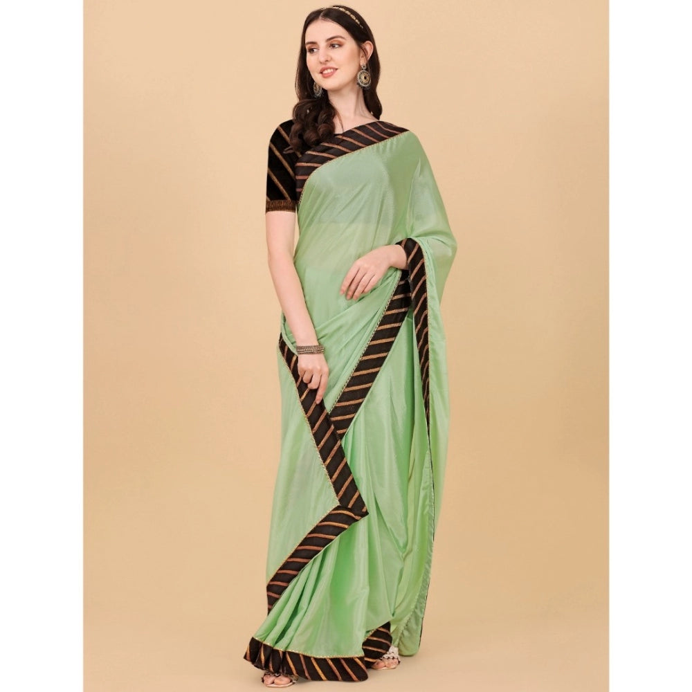 Light green chiffon self-design saree with unstitched blouse, elegant Indian wear for women on mannequin