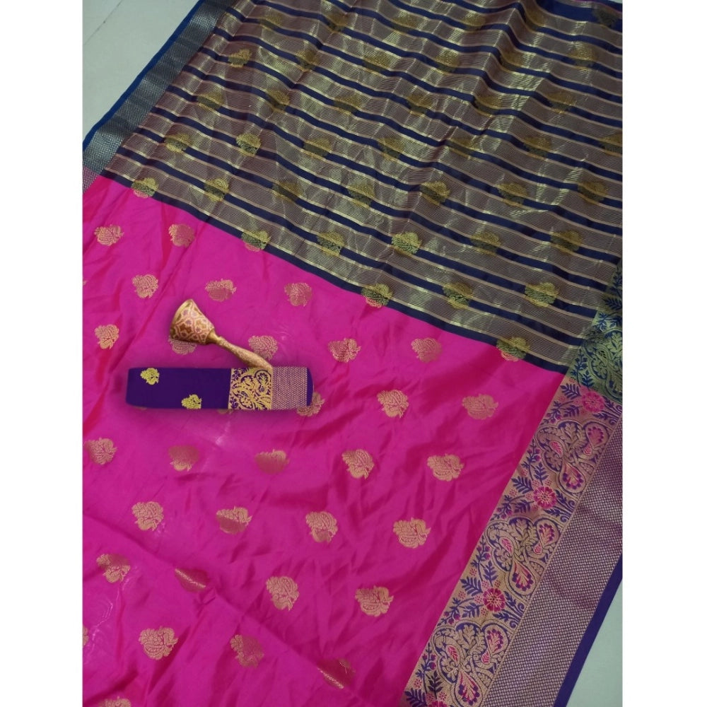 Women's pink silk blend woven saree with unstitched blouse, elegant traditional wear for special occasions