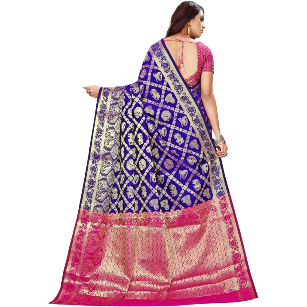 Blue jacquard woven saree with unstitched blouse, 5.5mtr