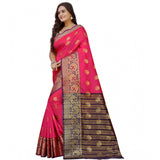 Multicolor silk blend woven saree with unstitched blouse, vibrant ethnic Indian wear for women