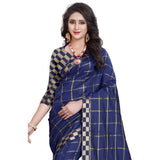 Women's Cotton Silk Checkered Saree With Unstitched Blouse 5.5Mtr (Dark Blue)