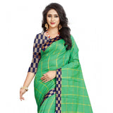 Green cotton silk checkered saree with unstitched blouse, vibrant traditional Indian wear for women