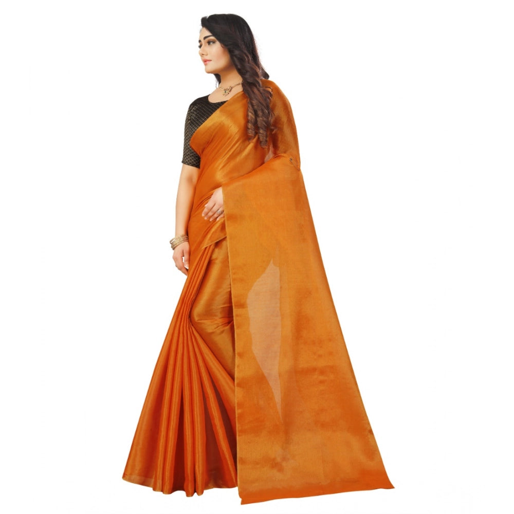 Orange cotton silk self-design saree with unstitched blouse, vibrant orange hue on luxurious fabric