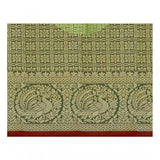 Red jacquard woven saree with unstitched blouse, vibrant traditional Indian attire for women