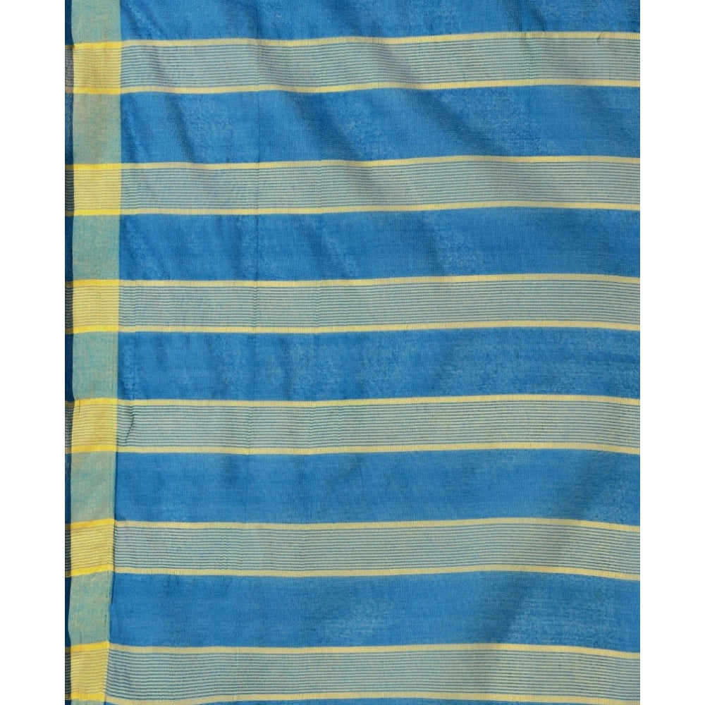 Light blue cotton silk striped saree with unstitched blouse, 5.5Mtr, women's traditional Indian wear accessory