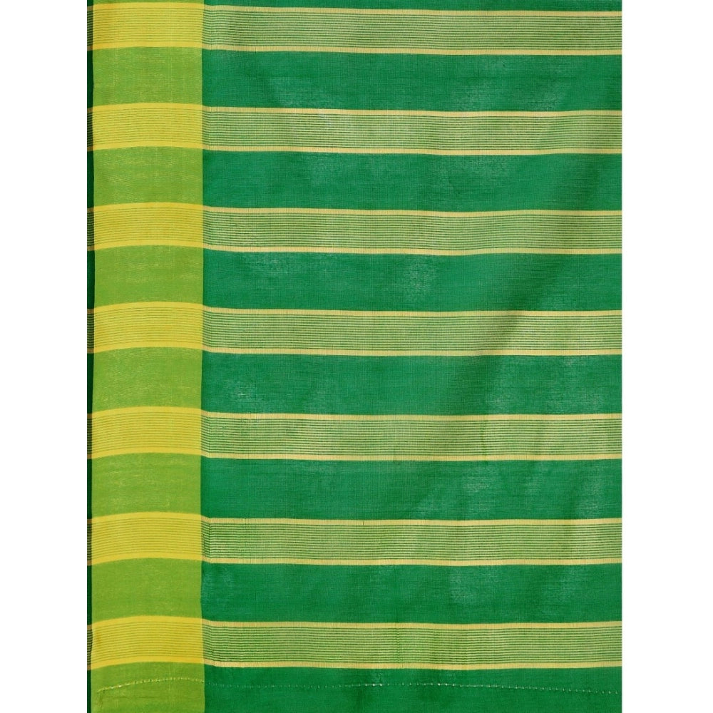 Green cotton silk striped saree with unstitched blouse, 5.5mtr length