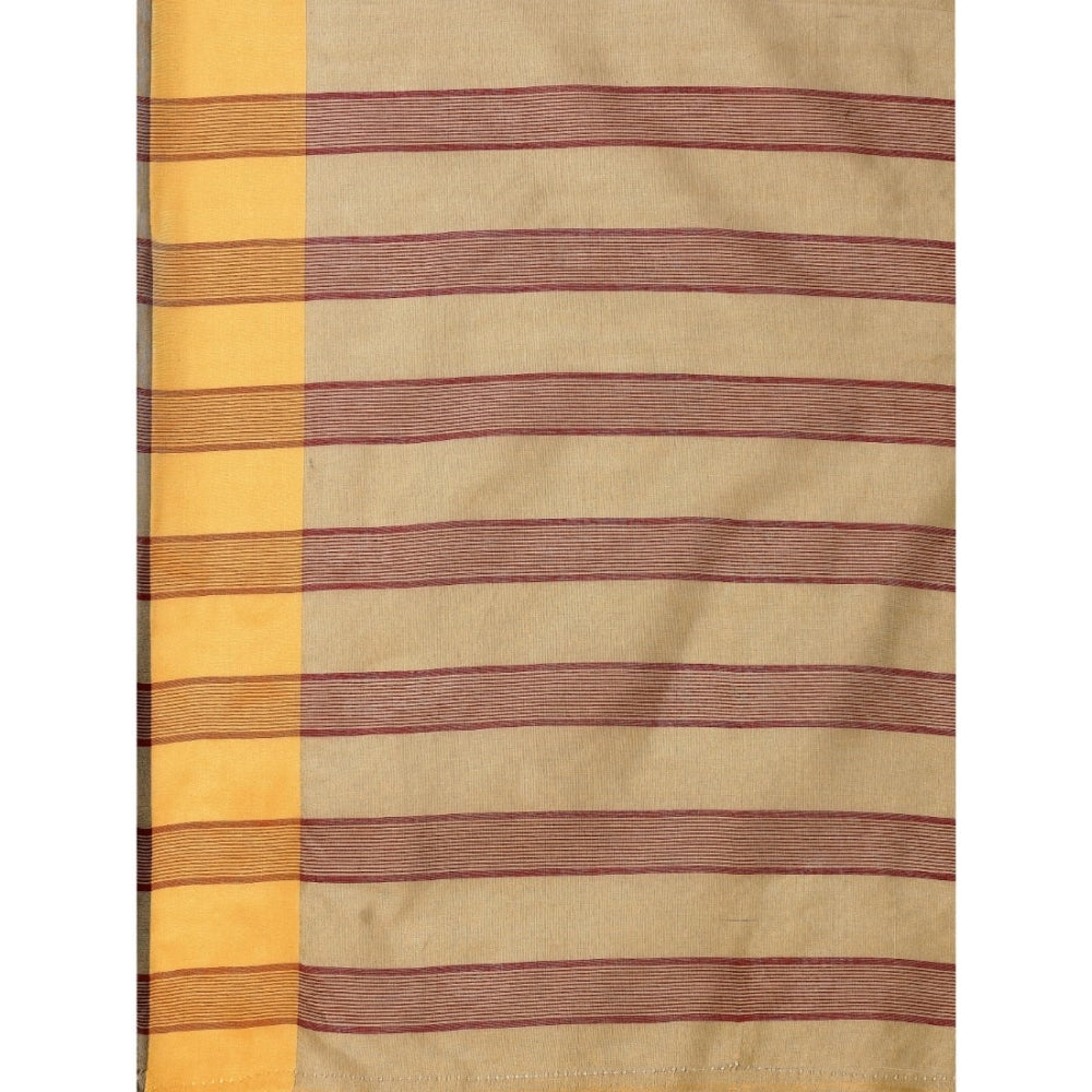 Cotton silk striped saree with unstitched blouse (cream) - vibrant cream stripes on luxury silk fabric, perfect for traditional events