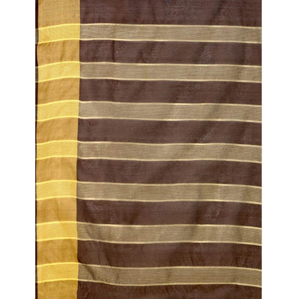 Brown cotton silk striped saree with unstitched blouse, vibrant patterns for traditional Indian wear
