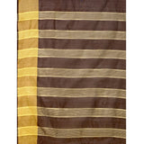 Brown cotton silk striped saree with unstitched blouse, vibrant patterns for traditional Indian wear