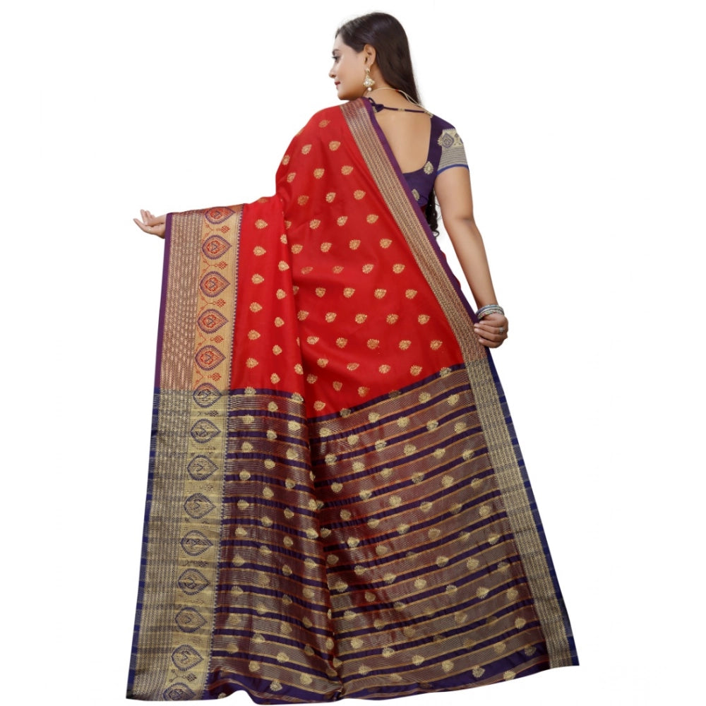 Purple-red silk blend woven saree with unstitched blouse (5.5mtr) - stylish Indian women's fashion accessory