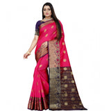 Blue-Pink silk blend woven saree with unstitched blouse, vibrant traditional Indian attire for women