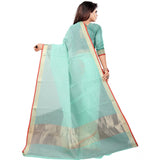 Women's Cotton Silk Checkered Saree With Unstitched Blouse 5.5Mtr (Light Blue)