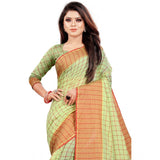 Women's Cotton Silk Checkered Saree With Unstitched Blouse 5.5Mtr (Green)