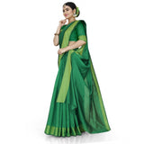 Women's Cotton Silk Self Design Saree With Unstitched Blouse 5.5Mtr (Green)