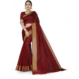 Maroon cotton silk self-design saree with unstitched blouse, intricate patterns for traditional Indian wear