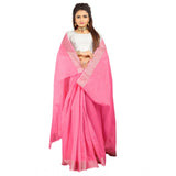 Women's Cotton Silk Self Design Saree With Unstitched Blouse 5.5Mtr (Pink)