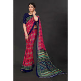 Pink Georgette floral print saree with unstitched blouse, vibrant floral design for women's traditional wear