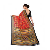 Red georgette floral print saree with unstitched blouse, vibrant flowers on fabric