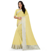 Women's Cotton Jute Self Design Saree With Unstitched Blouse 5.5Mtr (Yellow)