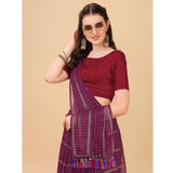 Women's Silk Blend Checkered Saree With Unstitched Blouse 5.5Mtr (Maroon)