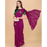 Women's Silk Blend Embroidered Saree With Unstitched Blouse 5.5Mtr (Purple)