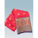 Red silk blend woven saree with unstitched blouse, vibrant traditional Indian wear