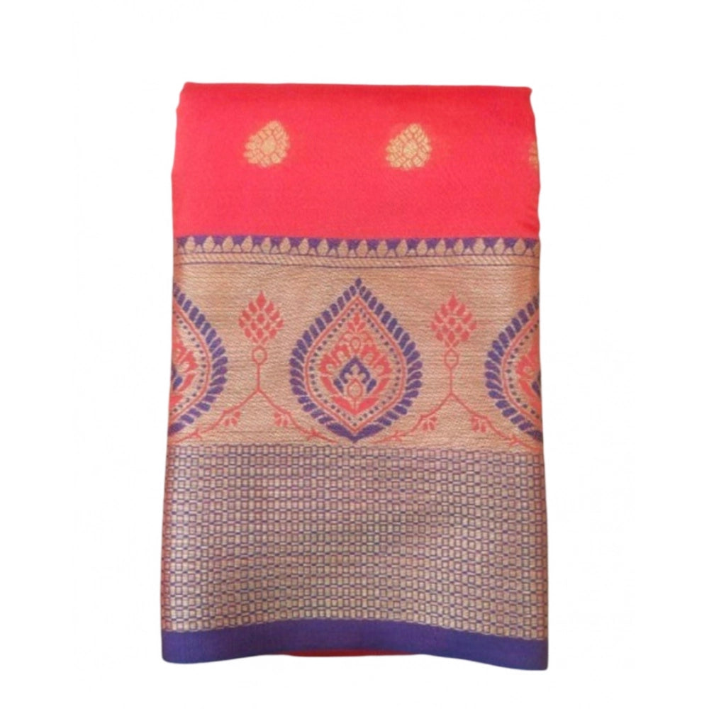 Red silk blend woven saree with unstitched blouse, luxurious Indian women's fashion accessory