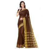 Brown cotton silk striped saree with unstitched blouse, 5.5mtr length