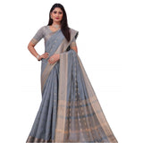 Women's Silk Blend Woven Saree With Unstitched Blouse 5.5Mtr (Grey)
