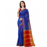 Blue cotton silk checkered saree with unstitched blouse (5.5mtr) - traditional Indian women's fashion accessory
