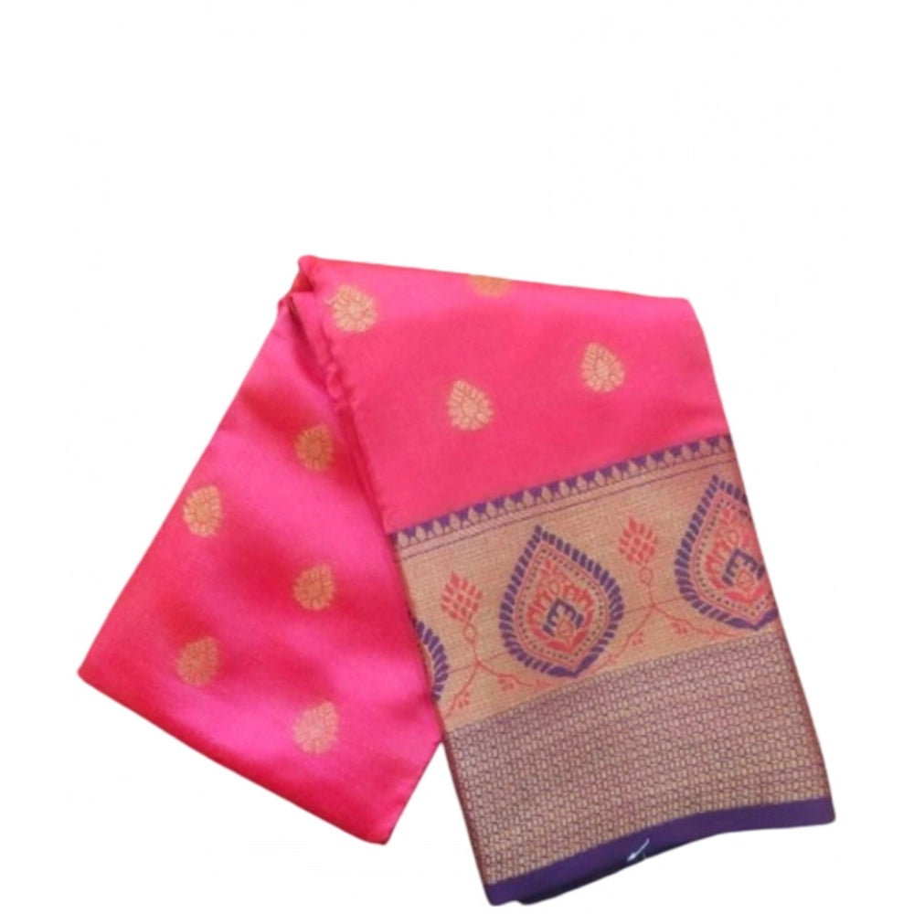 Pink silk blend woven saree with unstitched blouse, vibrant hue on display