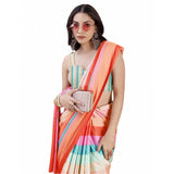 Multicolor crepe digital print saree with unstitched blouse, vibrant Indian women's fashion accessory