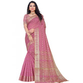 Women's Silk Blend Woven Saree With Unstitched Blouse 5.5Mtr (Pink)