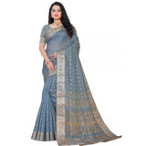 Women's Silk Blend Woven Saree With Unstitched Blouse 5.5Mtr (Grey)