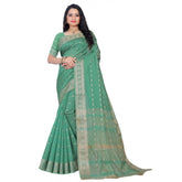 Women's Silk Blend Woven Saree With Unstitched Blouse 5.5Mtr (Dark Green)