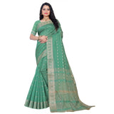 Women's Silk Blend Woven Saree With Unstitched Blouse 5.5Mtr (Dark Green)